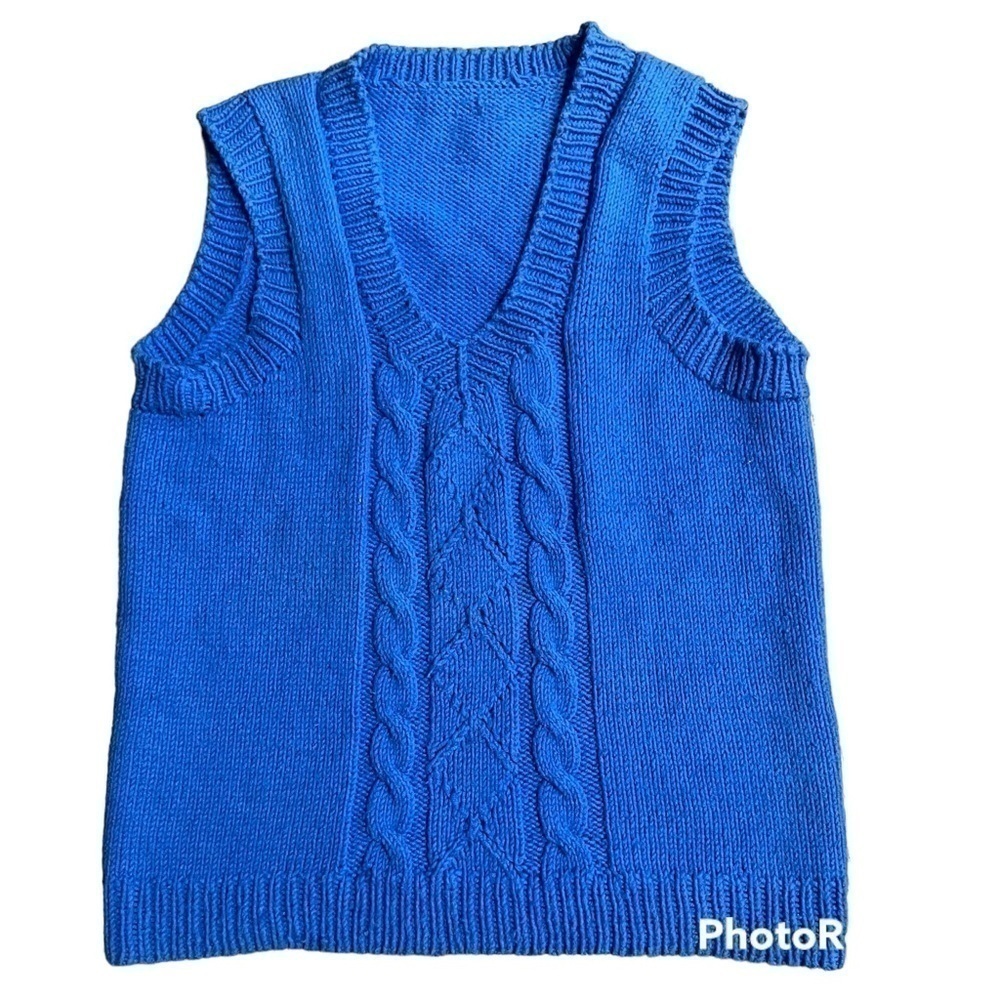 HANDMADE boys' light blue cardigan pull over V neck knitted, M 80's 3D Y2K retro